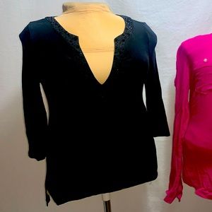 Express - 3/4 Sleeve Black Sequin Top Size Small